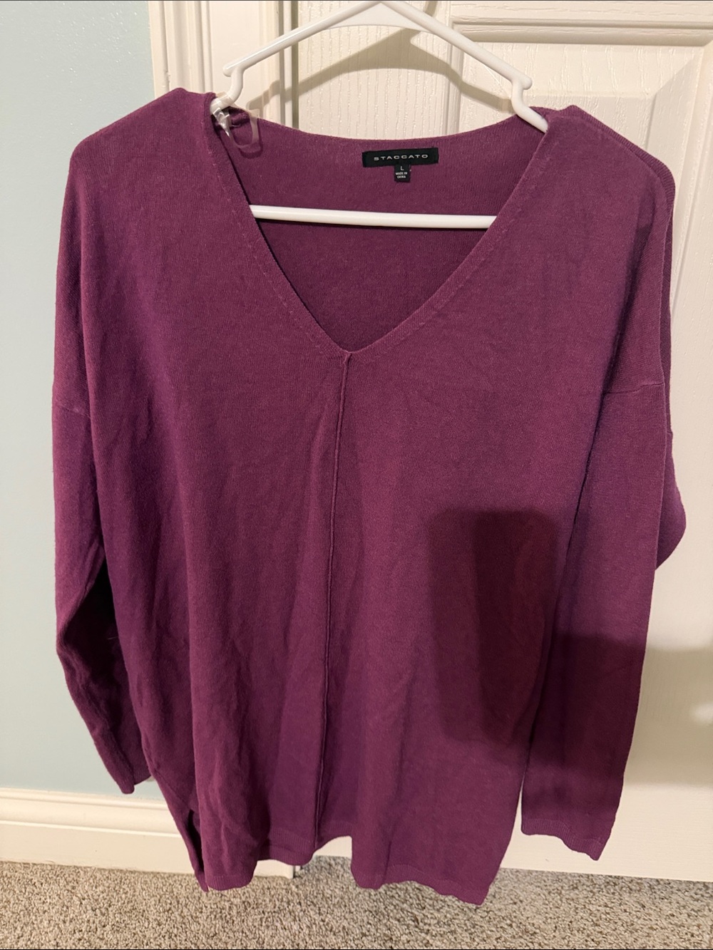 Staccato Deep Plum V-Neck Pullover Sweater